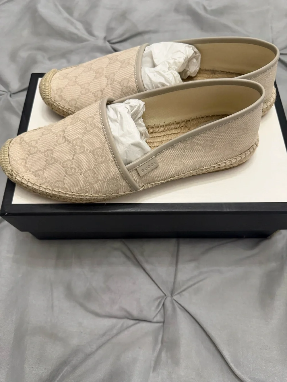 Gucci Beige Monogram Canvas Espadrille Flats